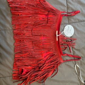 These three boutique Red Fringe Crop Top